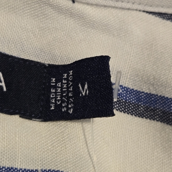 NAUTICA Mens Striped Linen Button Down Shirt Two Tone Blue Ivory Size Medium - Picture 8 of 9